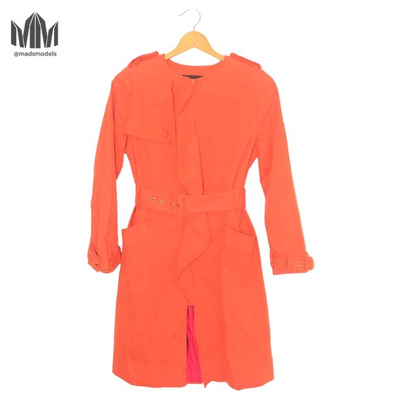 BCBGMaxAzria | Orange Double Zip Belt Trench Coat - Picture 1 of 13